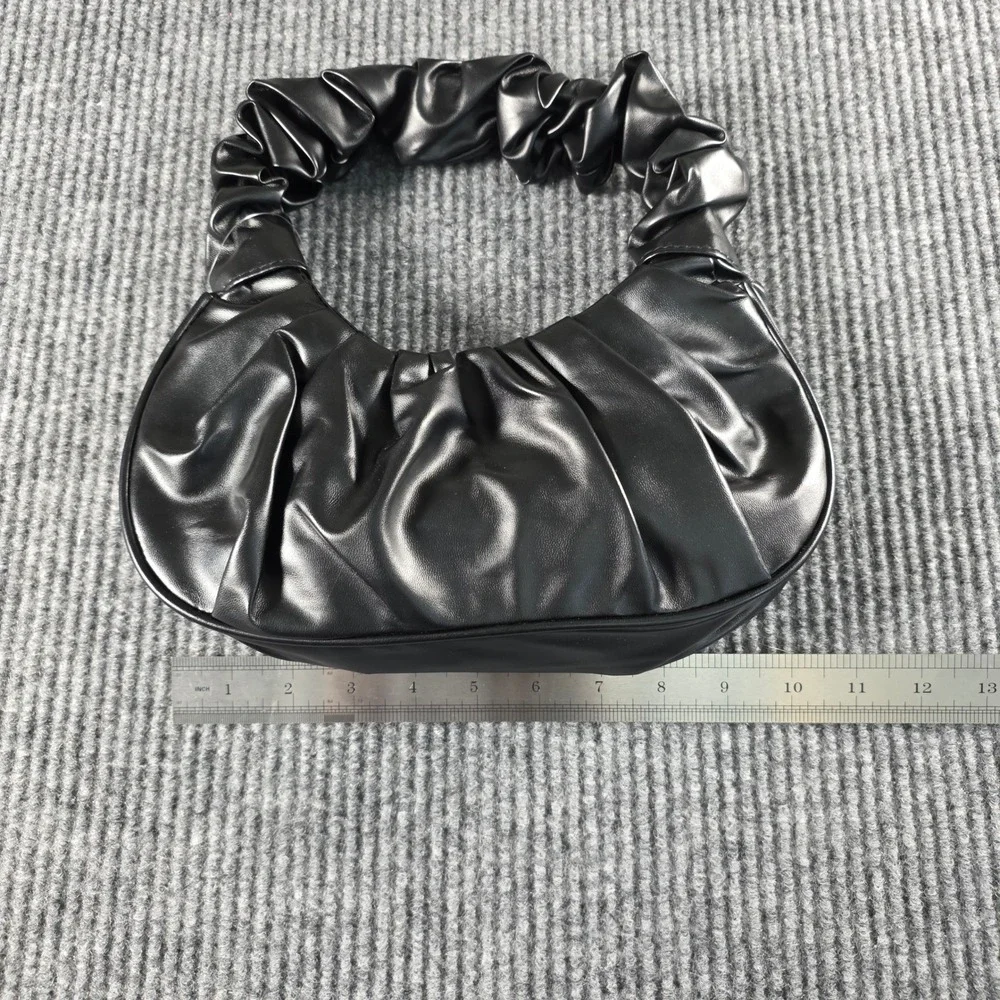Avenue Zoe Black Ruched Vegan Leather‎ Scrunchie Handle Hobo Handbag NWT